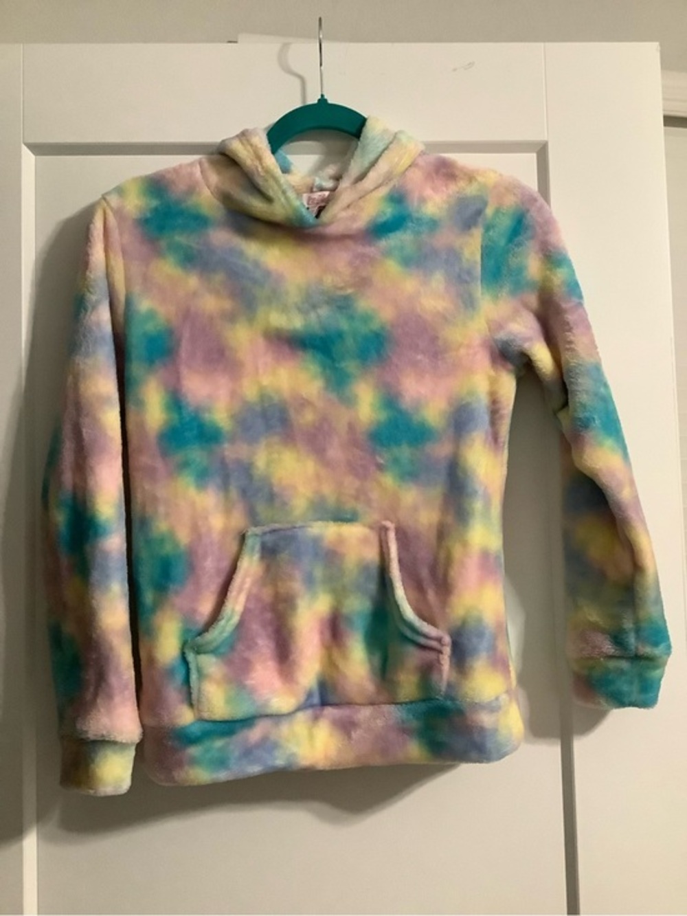 Girls Plush Tie-Dye Hooded Sweatshirt - Pastel Multi